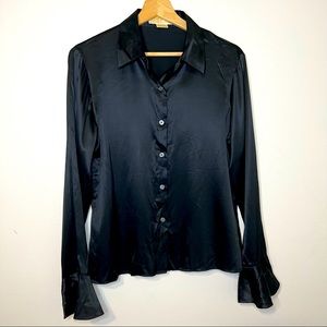 Michael Kors Silk Bell Sleeve Blouse in Black. Size 10